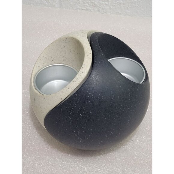 Partylite Yin Yang Stone Puzzle Tealight Holder Retired Black White - Picture 1 of 8
